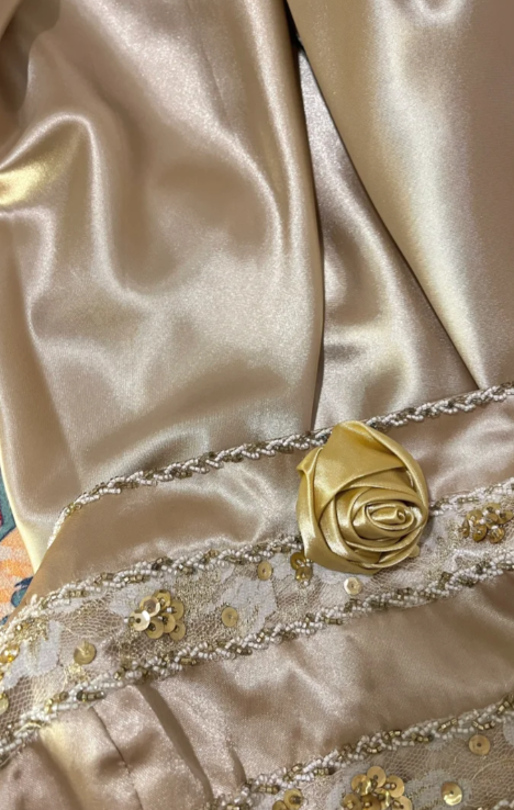 Pretty Gold Mermaid Spaghetti Straps Satin Lace Sequin Without Sleeves Long Prom Dress, Evening Dress C6710