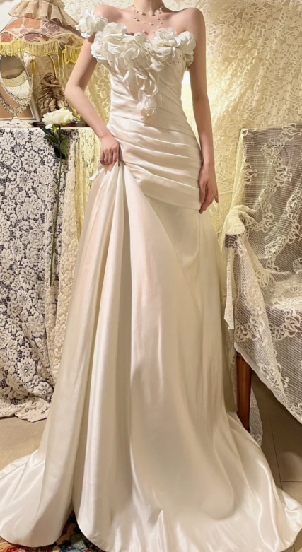 Charming Mermaid One Shoulder Pleated Satin Without Sleeves Long Prom Dress, Evening Dress C6711