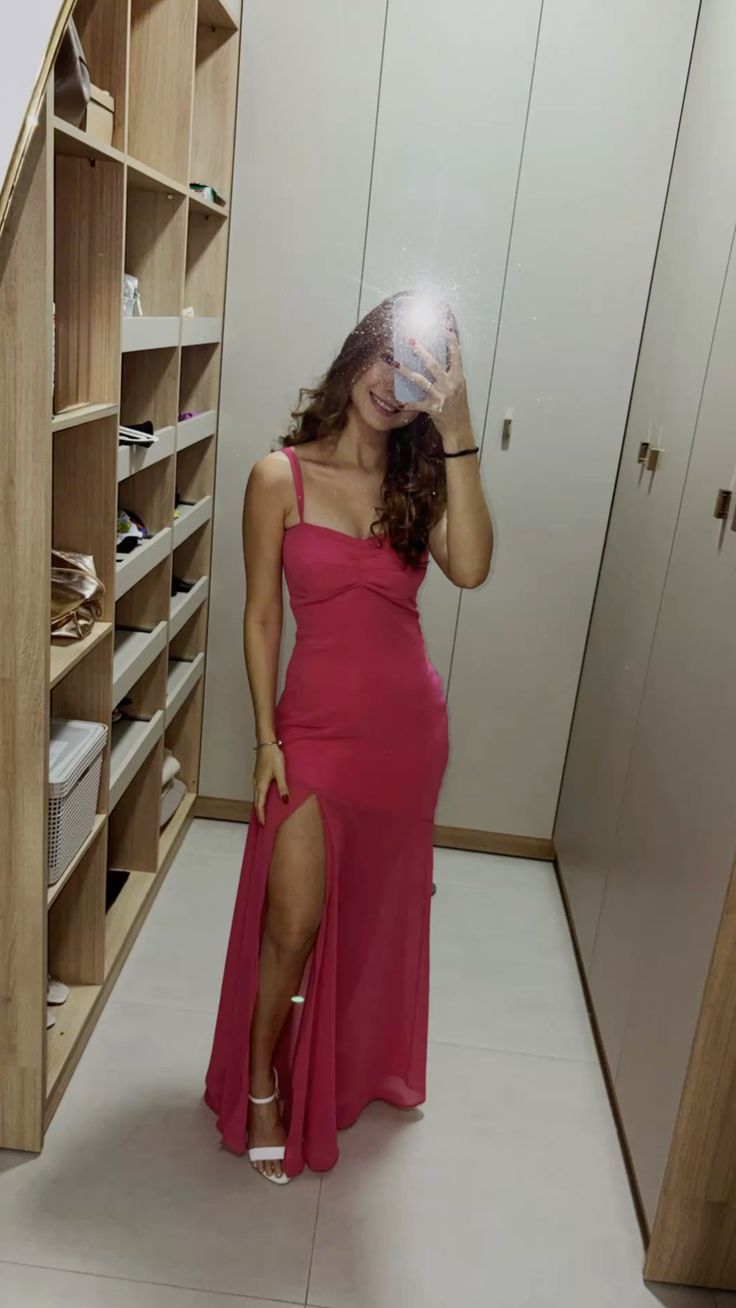 Sexy Mermaid Spaghetti Straps Chiffon Slit Long Prom Dress, Evening Dress C6722