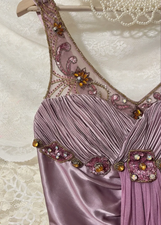 Robe de bal longue sirène charmante en satin et mousseline ornée de perles, robe de soirée C6742