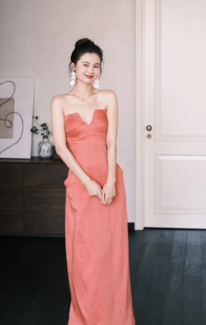 Robe de bal longue bustier en satin, coupe trapèze élégante, robe de soirée C6746
