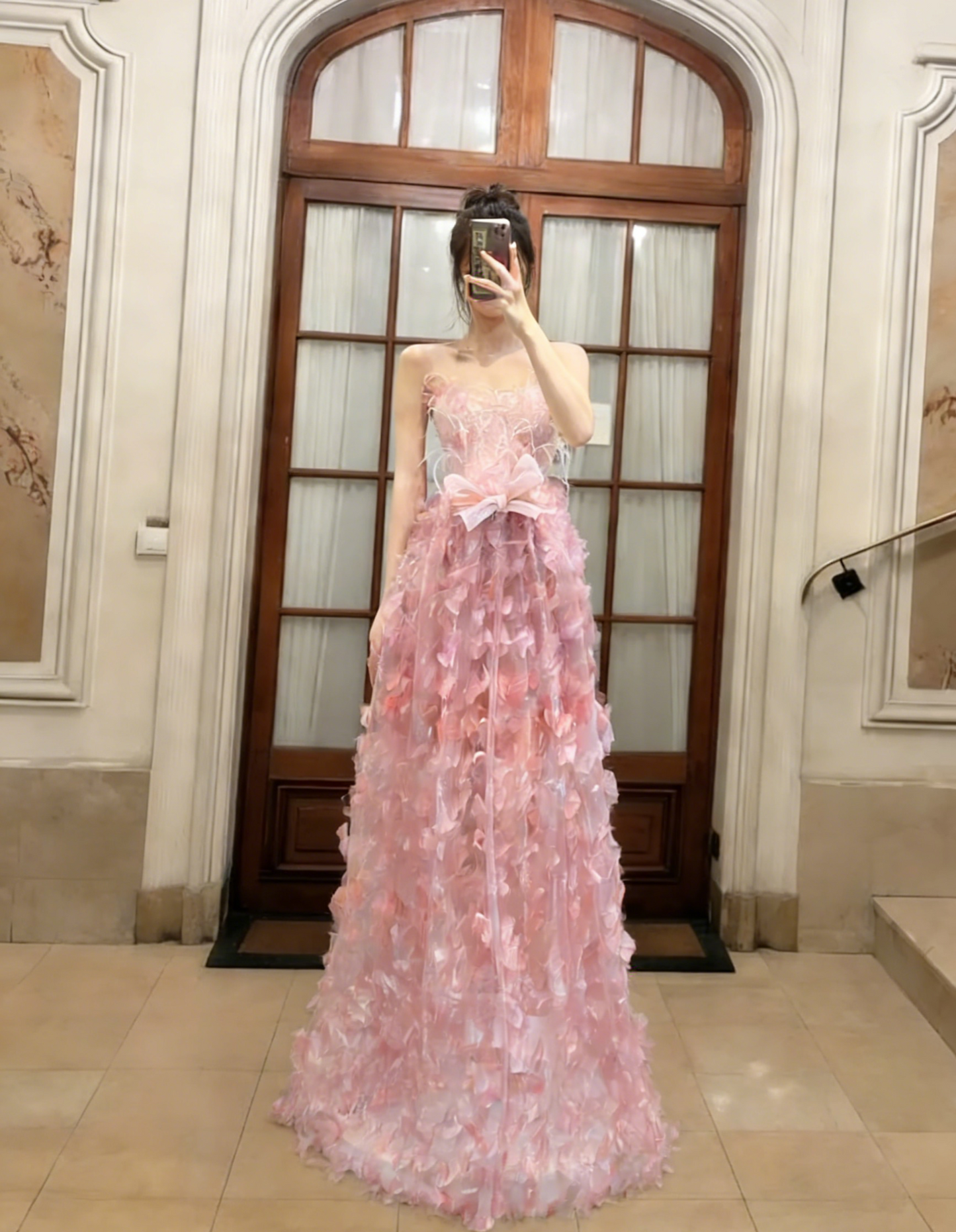 Princess A Line Strapless Pink Tulle Long Prom Dress, Evening Dress C6766