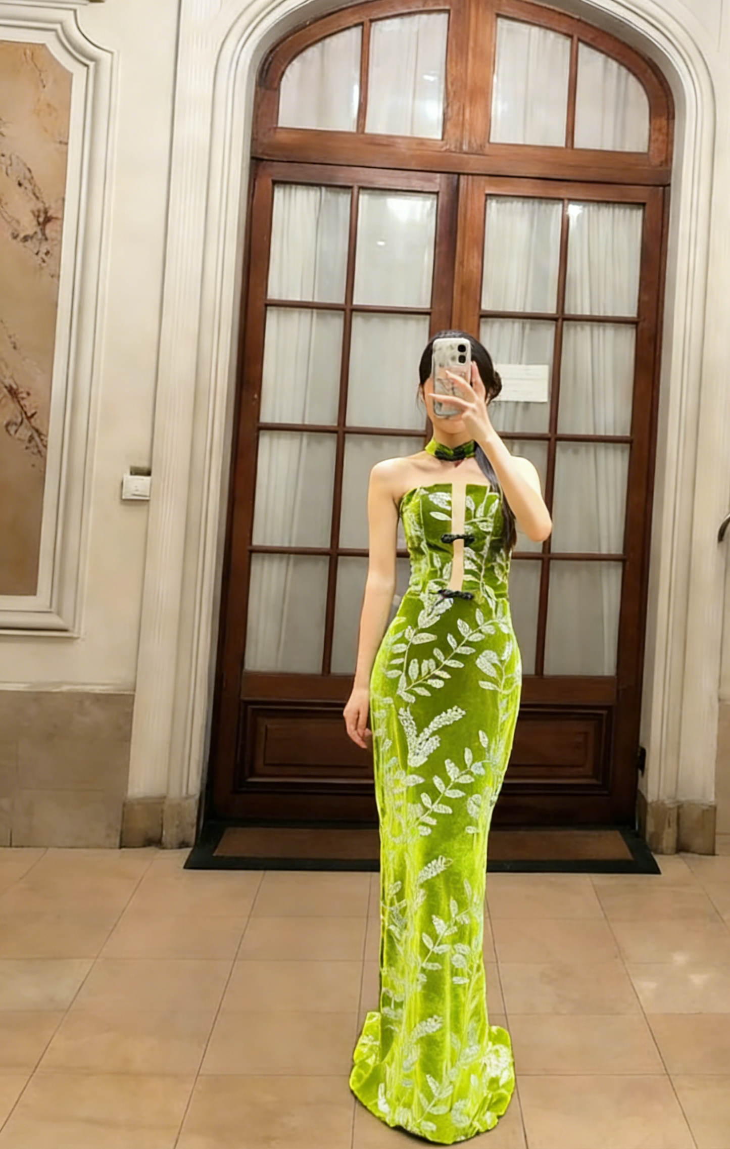 Unique Green Mermaid Strapless Velvet Long Prom Dress, Evening Dress C6775
