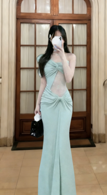Unique Mermaid One Shoulder Satin Lace Long Prom Dress, Evening Dress C6833