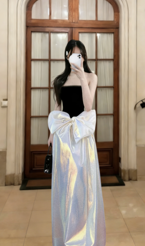 Princess A Line Strapless Satin Long Prom Dress, Evening Dress C6834
