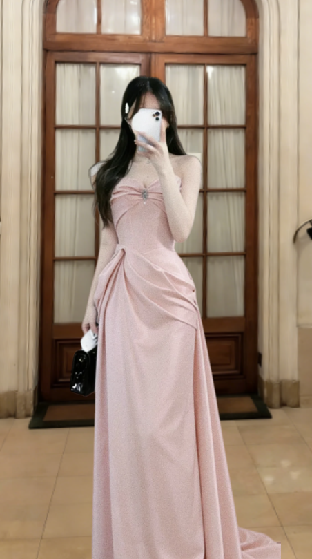 Classy A Line Strapless Satin Long Prom Dress, Evening Dress C6836