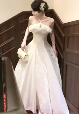 Princess Halter A Line Satin Long Prom Dress, Evening Dress C6927