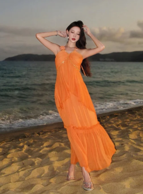 Unique A Line Halter Chiffon Long Prom Dress, Evening Dress C6960