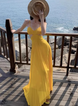 Sexy A Line Spaghetti Straps Chiffon Long Prom Dress, Evening Dress C6974
