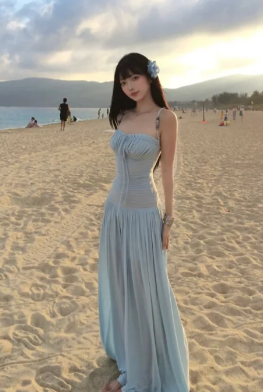 Classy A Line Spaghetti Straps Chiffon Long Prom Dress, Evening Dress C6983