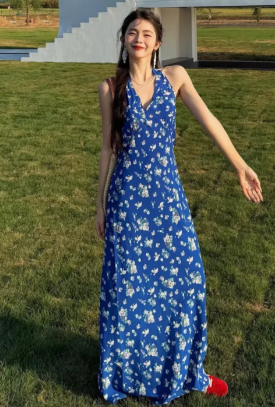 Robe de bal longue en satin imprimé, coupe trapèze, dos nu, modèle C6990
