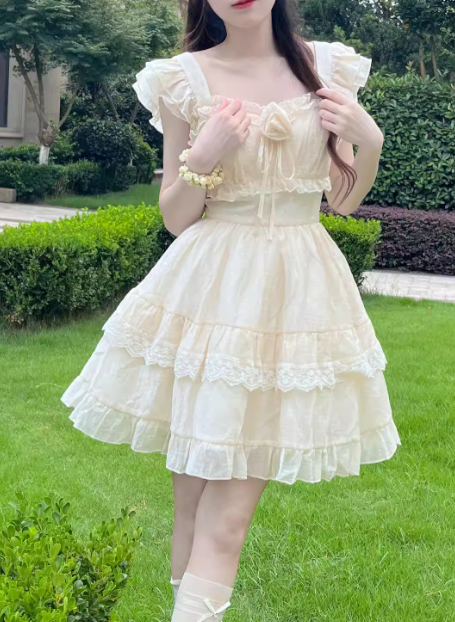French sweet princess cake dress, slimming and flattering short dress C7026