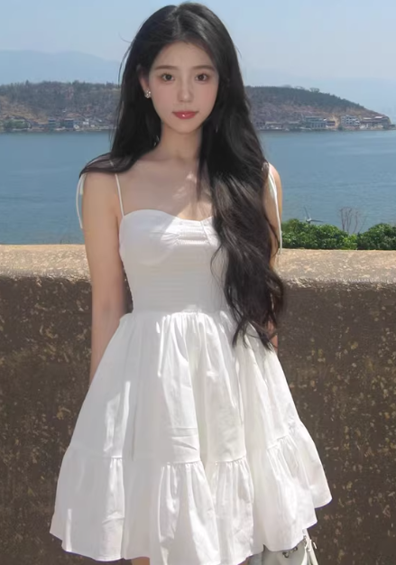 French-style pure and alluring white halter-neck backless sexy short dress C7040