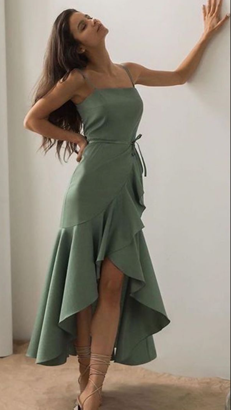 Vintage Sage Green New Mermaid Spaghetti Straps Custom Long Prom Dresses C732