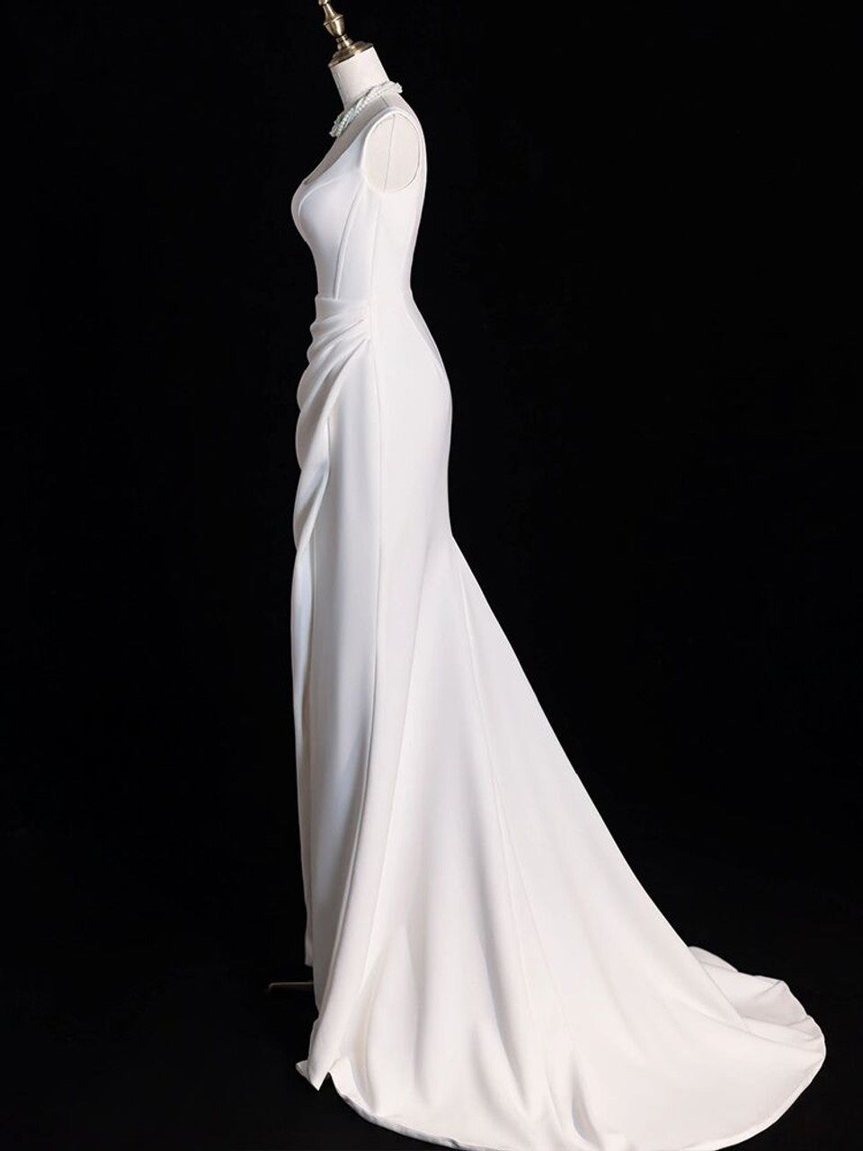 Fairytale White Satin Wedding Dress Mermaid Wedding Dresses for Bride C760