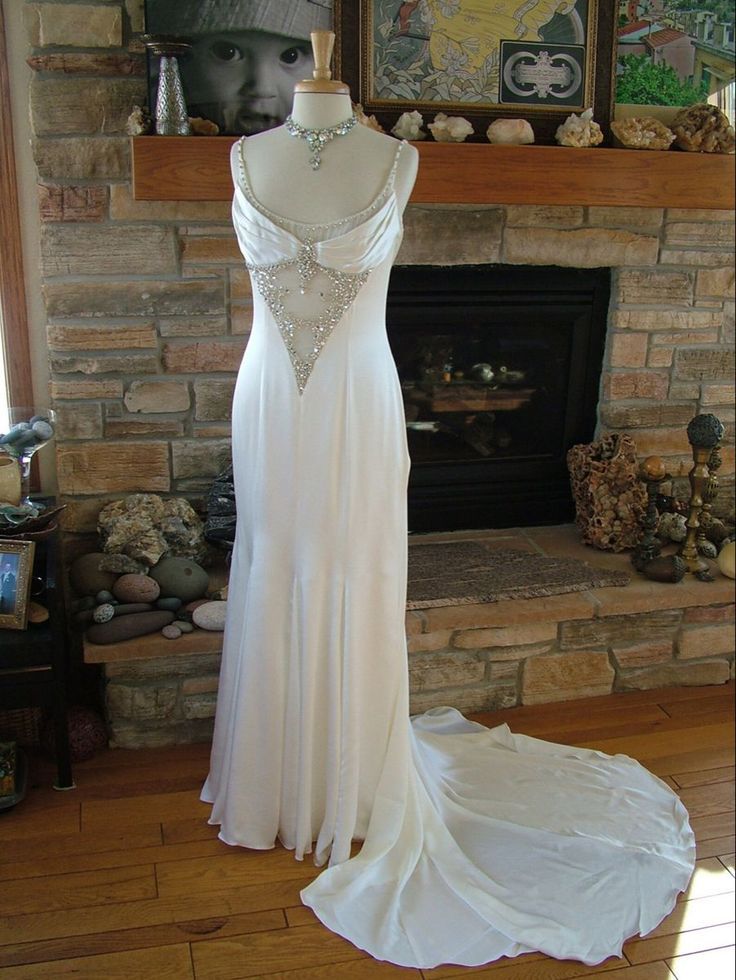 Vintage White Mermaid Straps Sequin Long Wedding Dresses C773