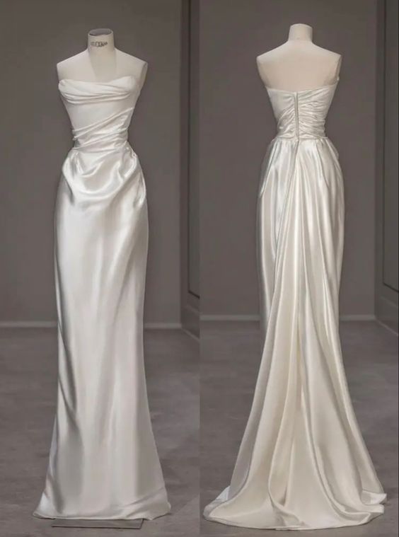 Vintage Mermaid Strapless Long Satin Wedding Dresses C791
