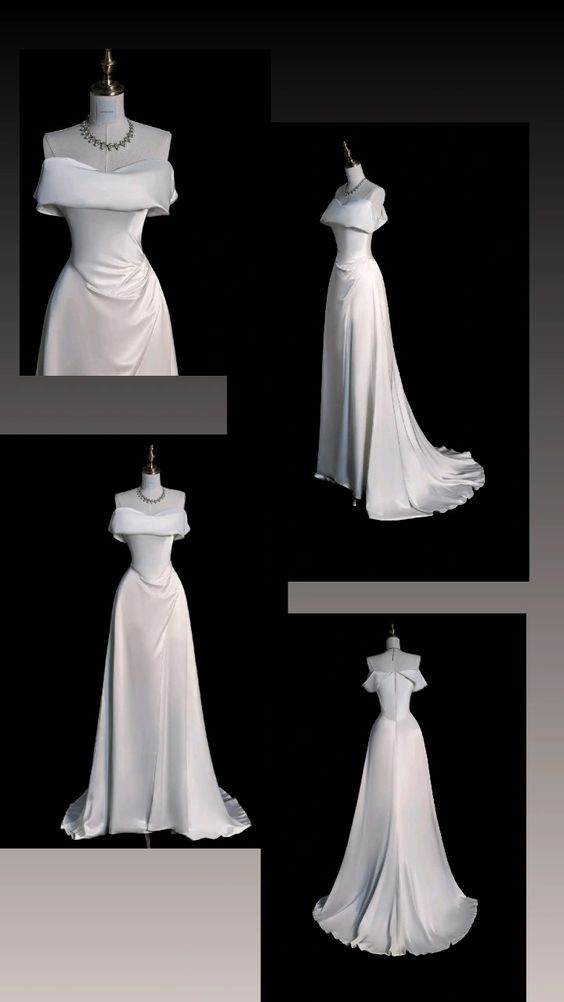Vintage Mermaid Strapless Satin White Long Wedding Dresses C794