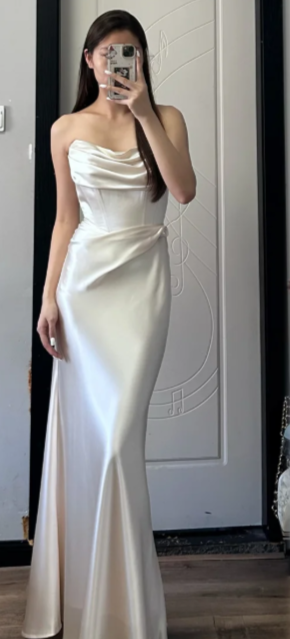 Robe de bal longue sirène bustier en satin, robe de soirée C8039