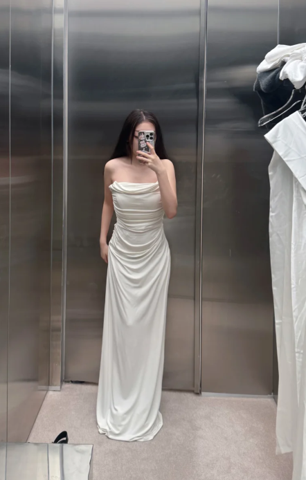 Elegant Mermaid Strapless Satin Long Prom Dress, Evening Dress C8048