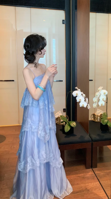 Chic A Line Spaghetti Straps Lavender Satin Lace Long Prom Dress, Evening Dress C8074