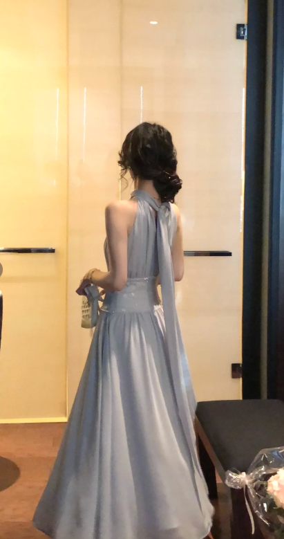 Pretty A Line Halter Chiffon Sequin Long Prom Dress, Evening Dress C8075