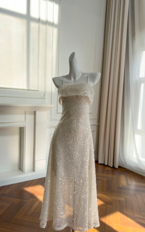 Shiny A Line Spaghetti Straps Sequin Long Prom Dress, Evening Dress C8083