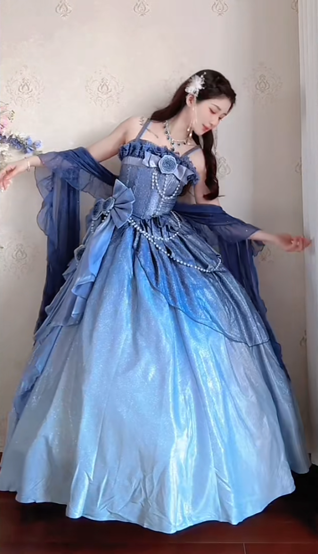 Robe de bal de princesse bustier à volants en satin long, robe de soirée C8117