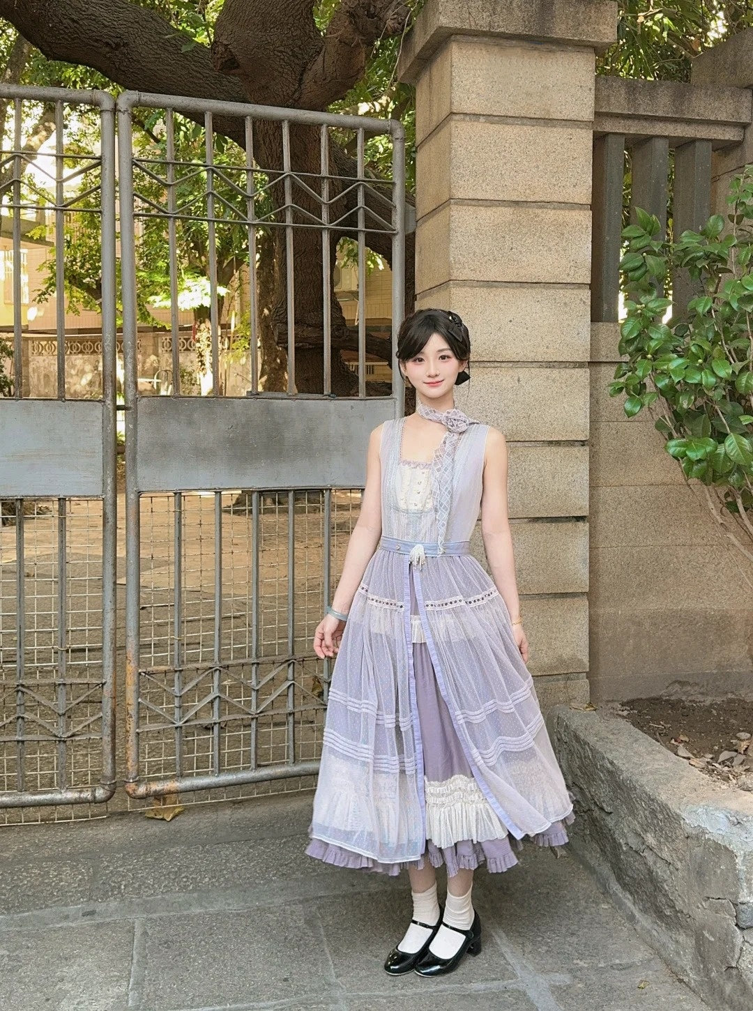 Cottage Core Square Neck Prom Dress Light Purple Tiered A-Line Evening Gown C8139