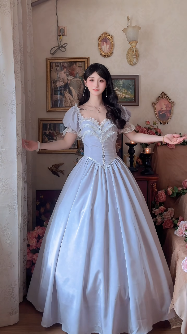 Robe de bal de princesse bustier à volants en satin long, robe de soirée C8117