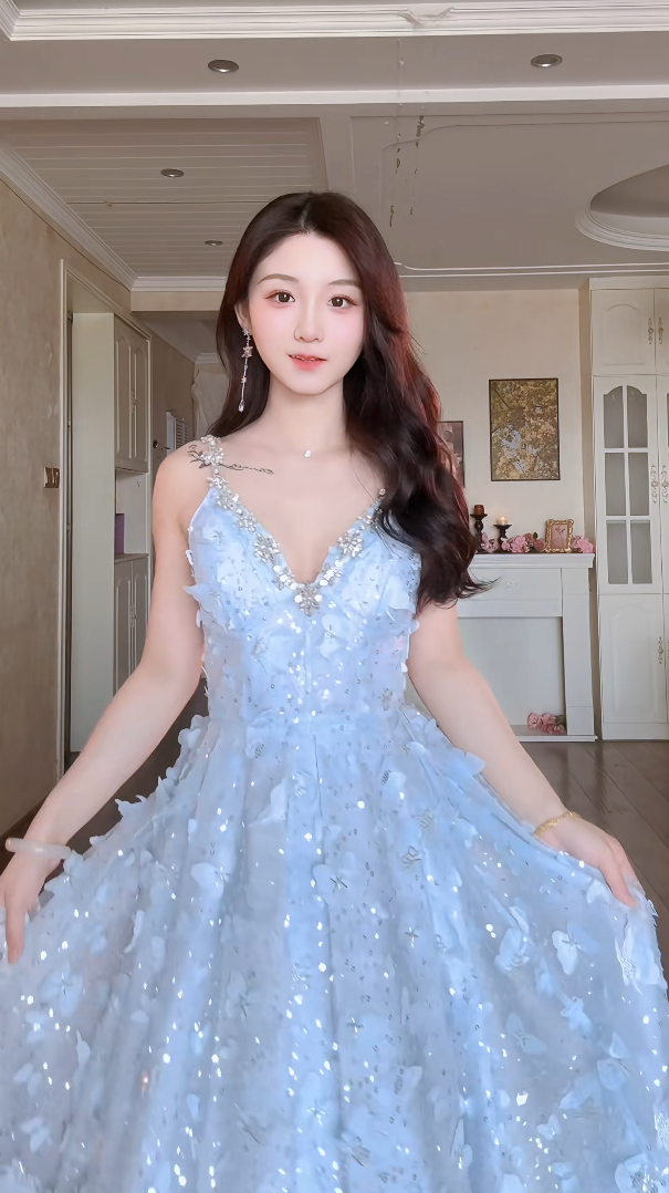 Robe de bal de princesse bustier à volants en satin long, robe de soirée C8117