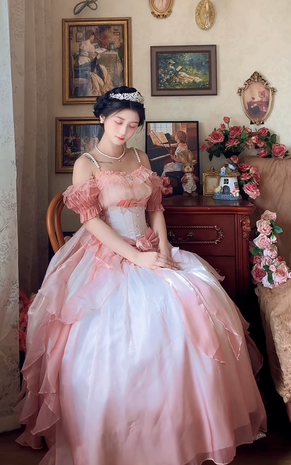 Robe de bal de princesse bustier à volants en satin long, robe de soirée C8117