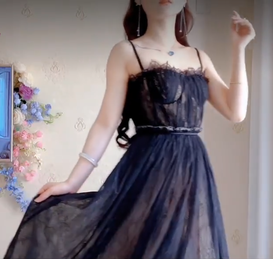 Sexy Spaghetti Straps Black Prom Dress Lace Tulle A-Line Evening Dress C8199