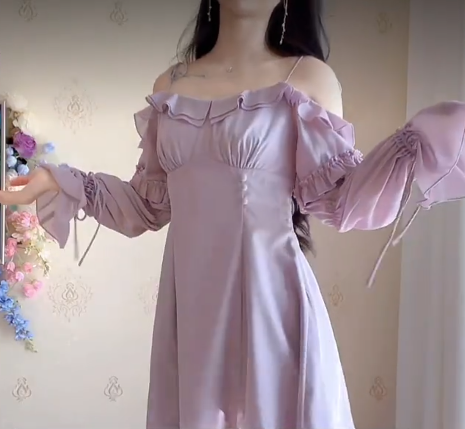 Fashion Purple Homecoming Dress Long Sleeve Ruffles A-Line Birthday Dress C8223