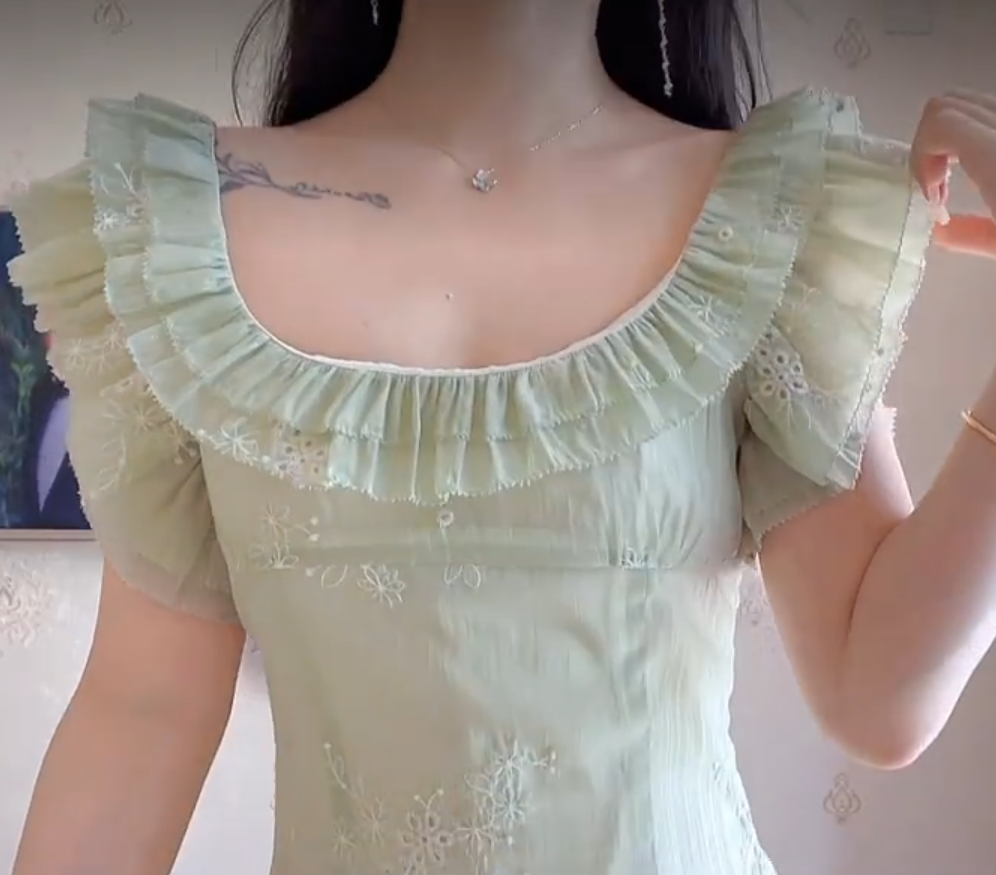 Romantic Jewel Neck Light Green Prom Dress Ruffles A-Line Evening Dress C8224