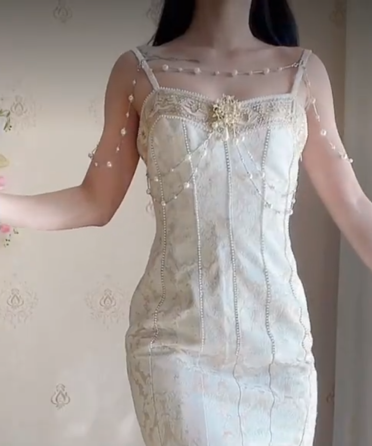 Charming Beading Ivory Prom Dress Spaghetti Straps Mermaid Evening Dress C8250