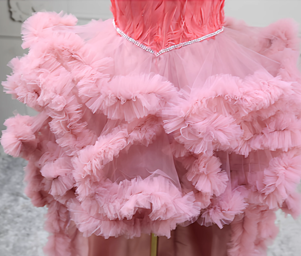 Adorable Strapless Pink Homecoming Dress Ruffles Tulle Birthday Dress C8262