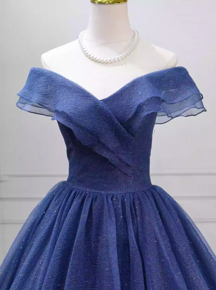 Unique Off-the-Shoulder Blue Ball Gown Tulle Sweet 16 Dresses C8270