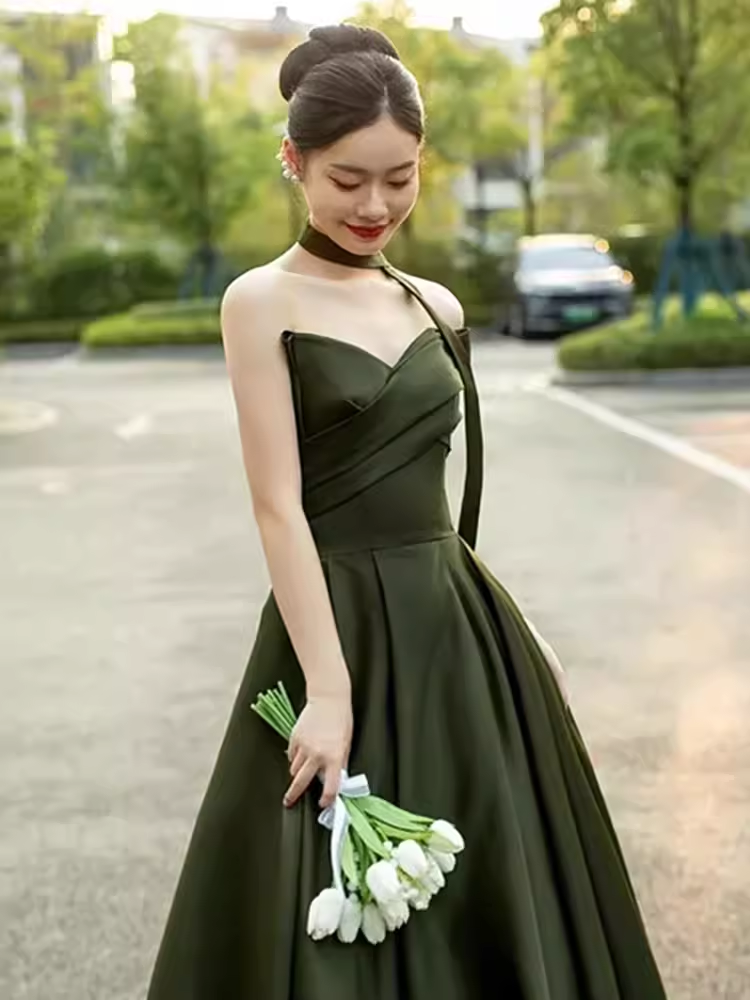 Sexy A line Sweetheart Satin Green Long Prom Dress C827