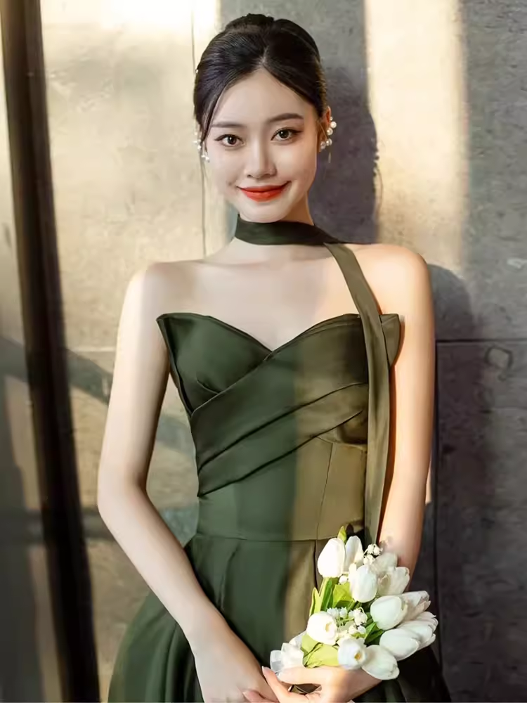Sexy A line Sweetheart Satin Green Long Prom Dress C827