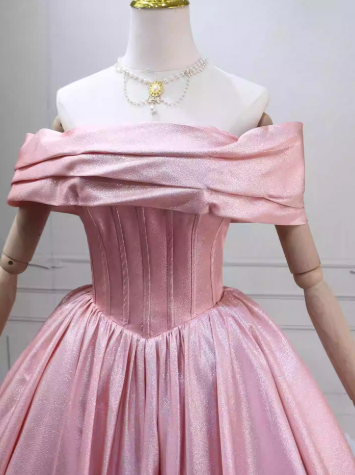 Adorable Satin Pink Ball Gown Off-the-Shoulder Sweet 16 Dresses C8284
