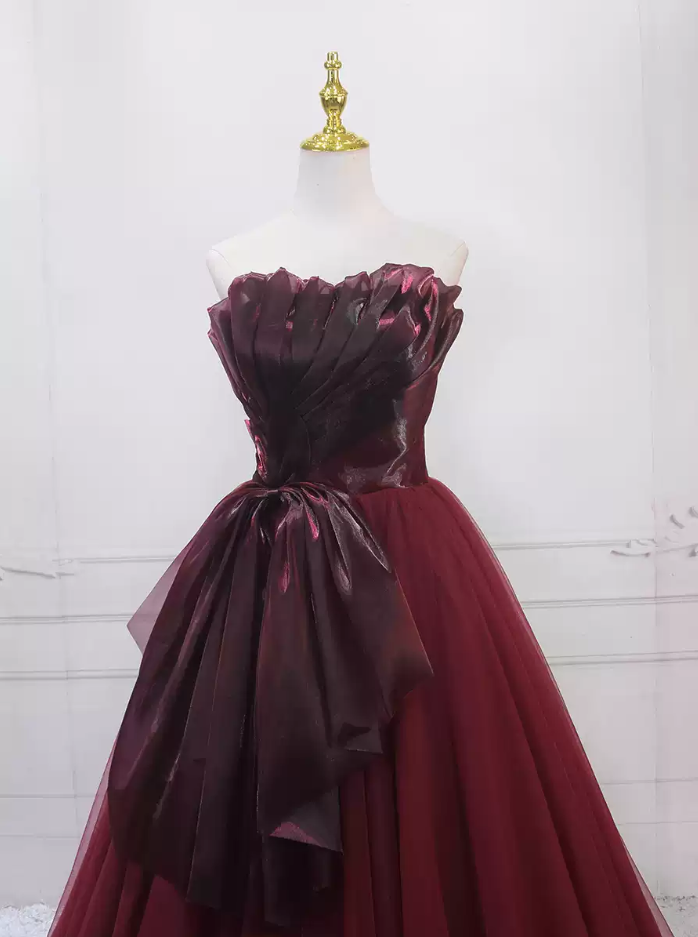 Alluring Burgundy Ball Gown Strapless Tulle Sweet 16 Dresses C8314