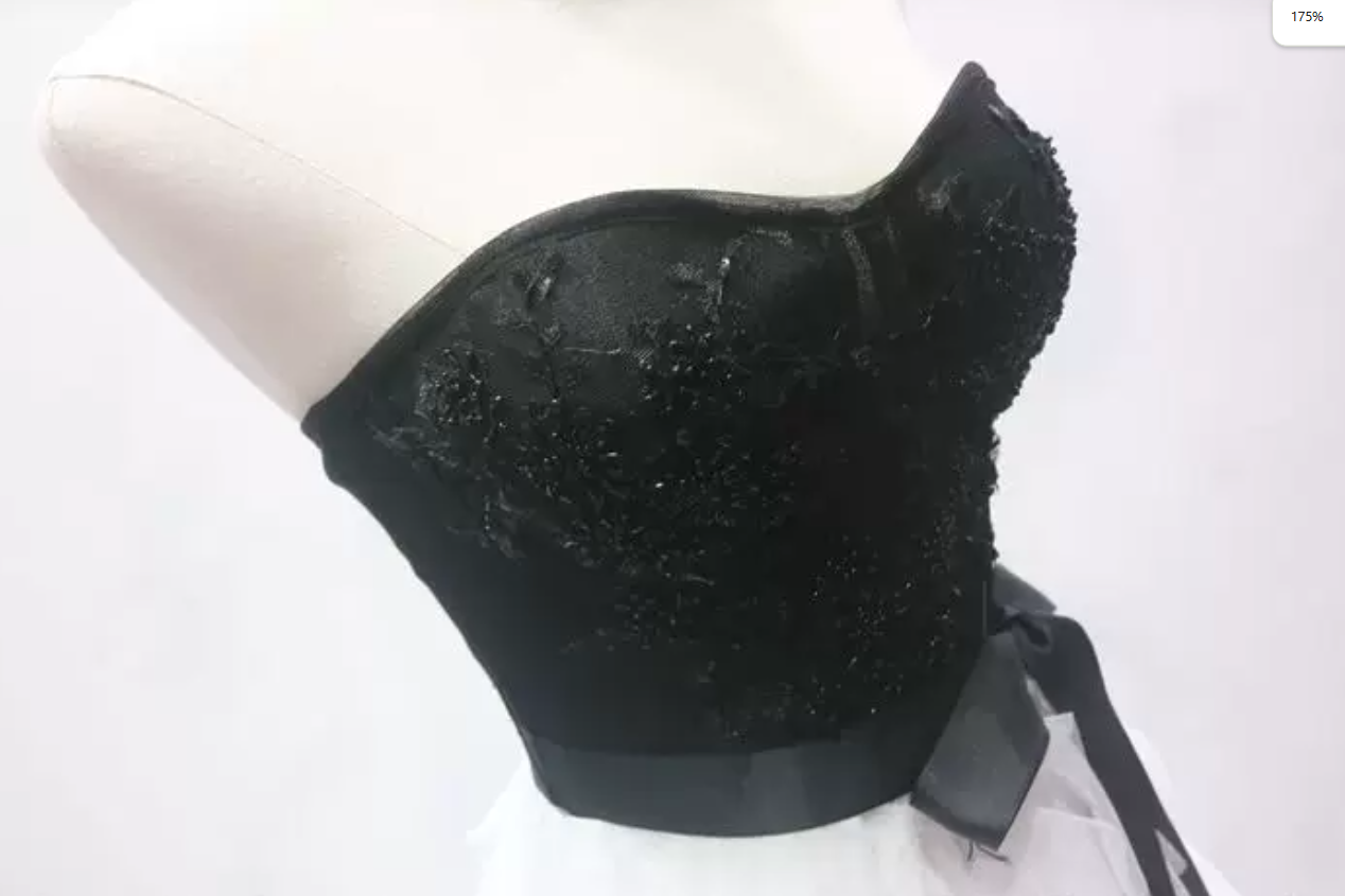 Unique Strapless Black & White Prom Dress Beading Tulle A-Line Evening Dress C8331