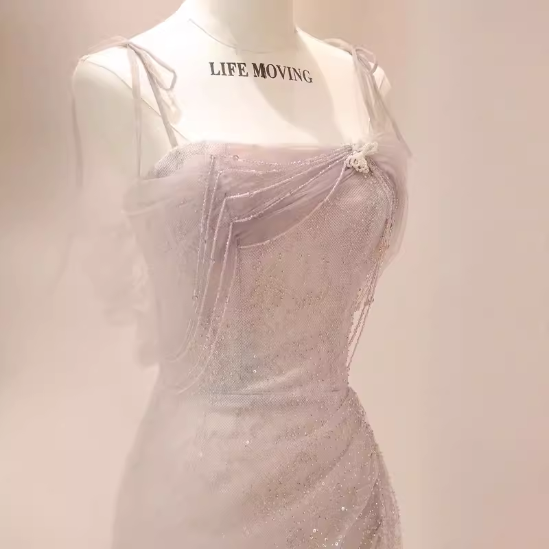 Vintage Mermaid Straps Pink Tulle Long Prom Dress C783