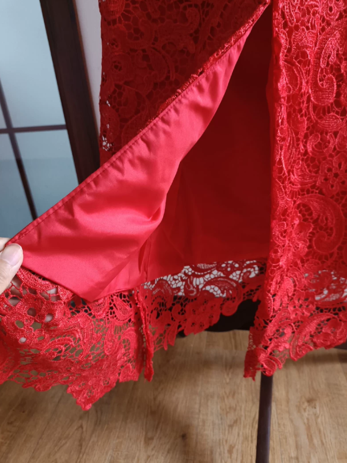 Charming Off-Shoulder Red Prom Dress Lace Sheath Formal Dress C8365