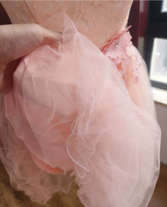 Romantic Jewel Neck Pink Homecoming Dress Appliques Lace A-Line Birthday Dress C8418