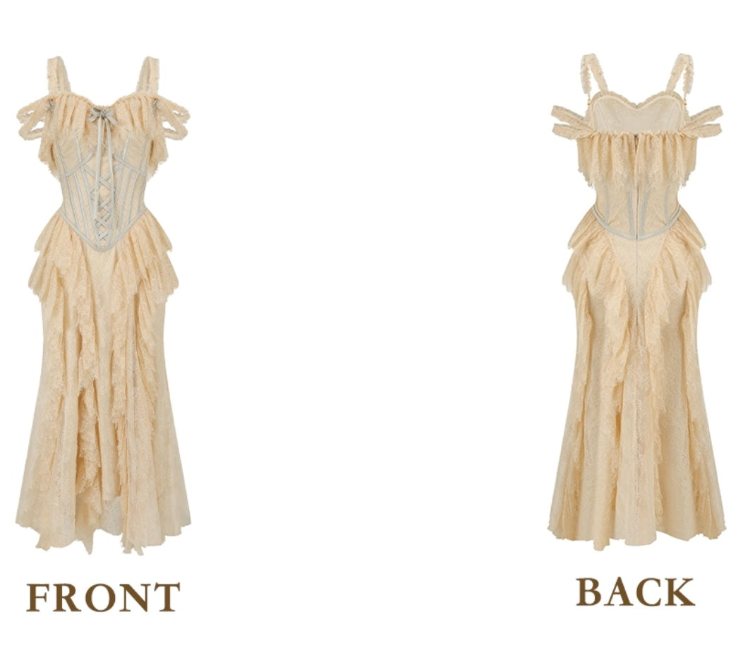 Robe de bal de princesse bustier à volants en satin long, robe de soirée C8117