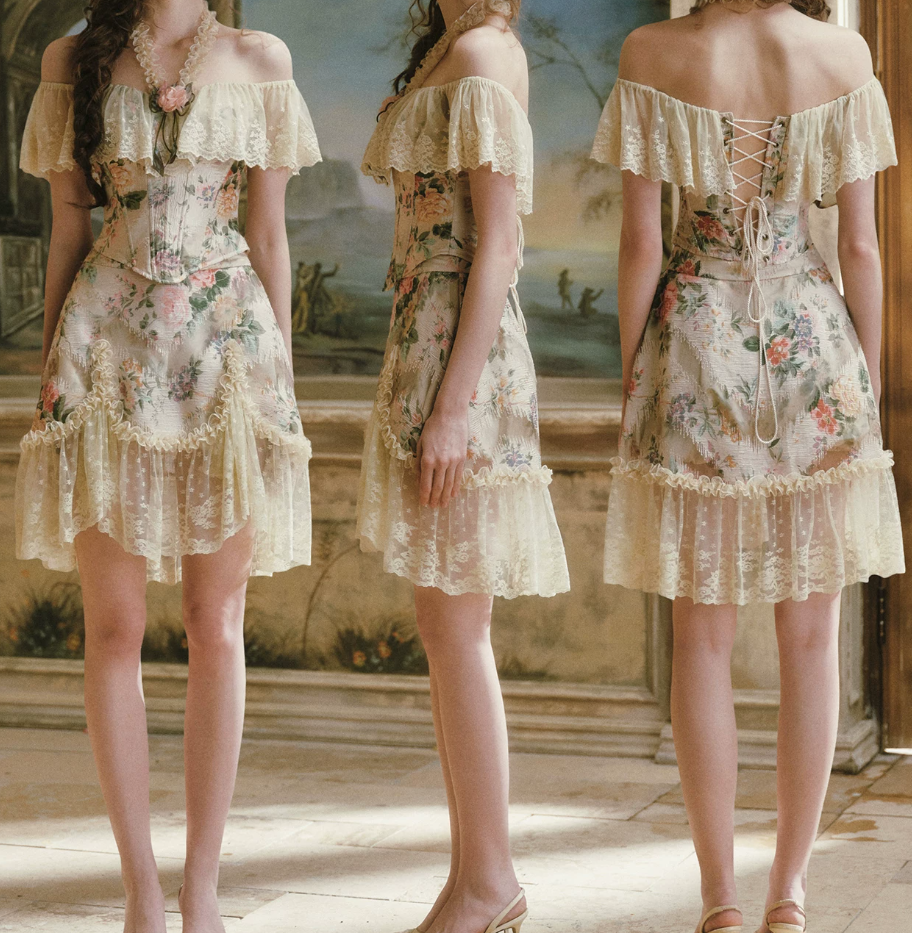 Dreamy Halter Neck Floral Homecoming Dress Lace Ruffles A-Line Birthday Dress C8437