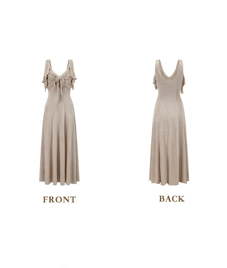 Vintage V Neck Beige Prom Dress A-Line Formal Dress C8453