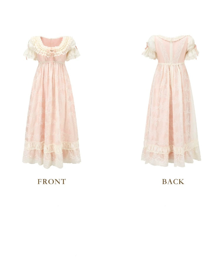 Romantic Jewel Neck Pink Prom Dress Lace A-Line Evening Dress C8494